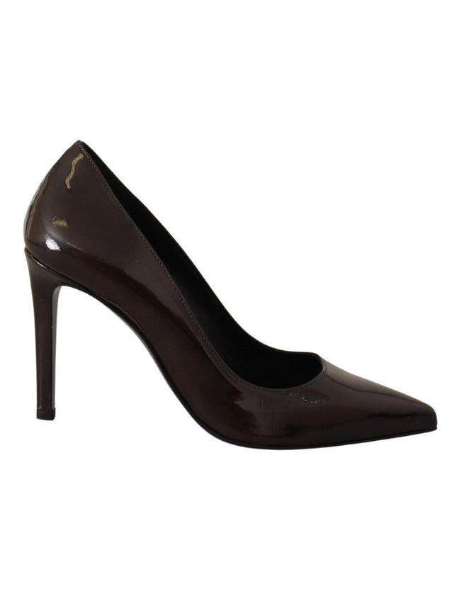 Sofia Brown Patent Leather Stiletto Heels Pumps Shoes - Ellie Belle