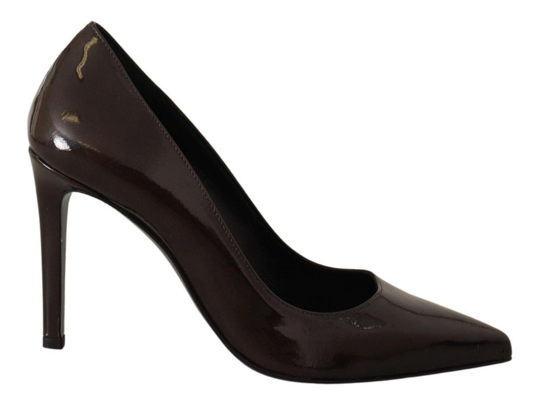 Sofia Brown Patent Leather Stiletto Heels Pumps Shoes - Ellie Belle
