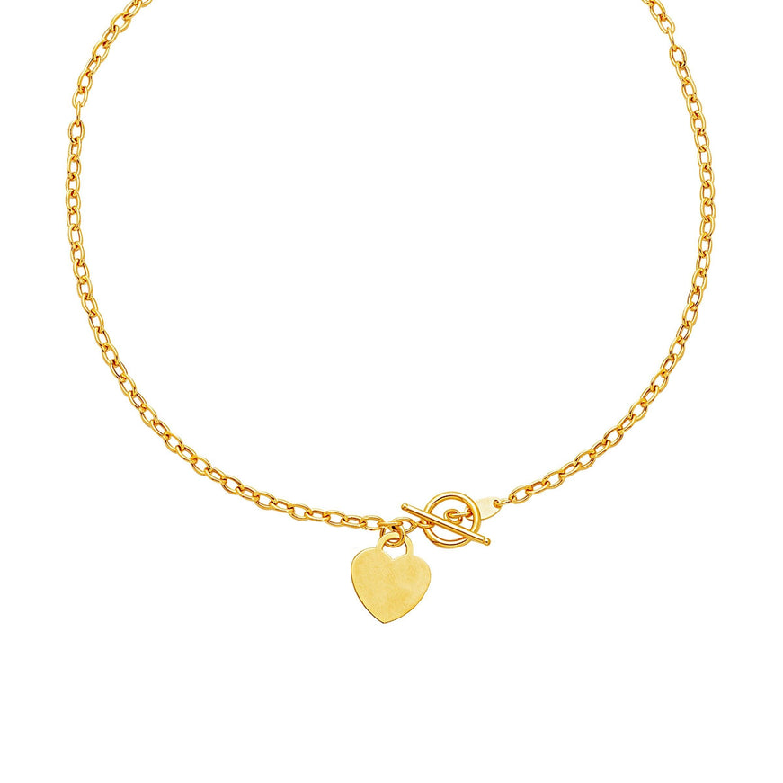 Toggle Necklace with Heart Charm in 14k Yellow Gold - Ellie Belle