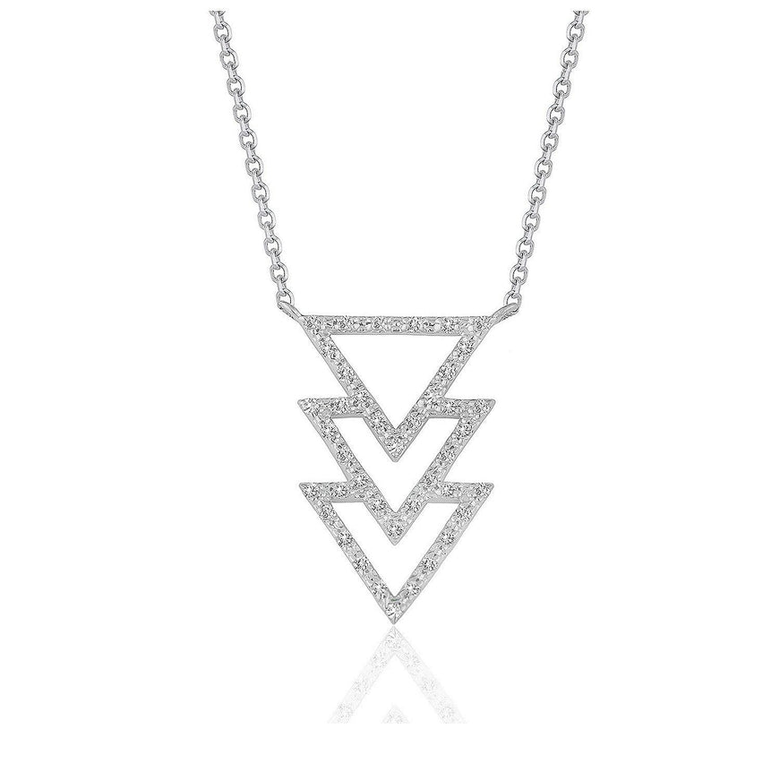 Triple Triangle Pendant with Diamonds in 14k White Gold (1/5 cttw) - Ellie Belle