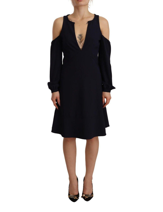 Twinset Black Long Sleeves Open Shoulder A-line Dress - Ellie Belle