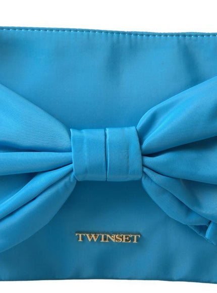 Twinset Blue Tafta Silk Large Bow Zipper Clutch Women Borse Logo Bag - Ellie Belle