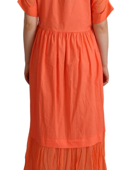 Twinset Coral Cotton Blend Short Sleeves Maxi Shift Dress - Ellie Belle