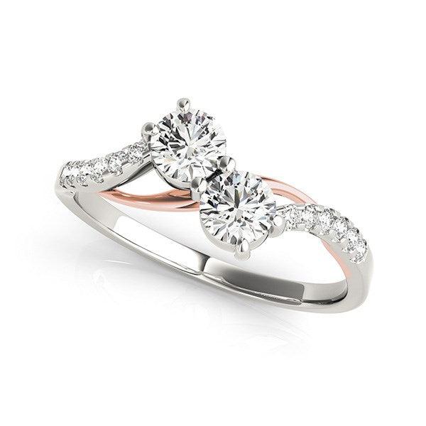 Two Stone Diamond Ring with Curved Band in 14k White And Rose Gold (5/8 cttw) - Ellie Belle