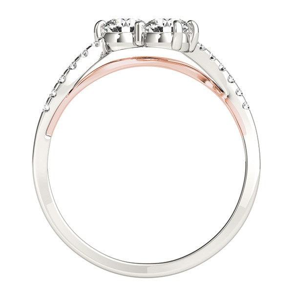 Two Stone Diamond Ring with Curved Band in 14k White And Rose Gold (5/8 cttw) - Ellie Belle