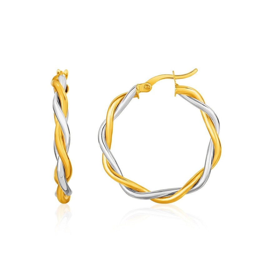 Two-Tone Twisted Wire Round Hoop Earrings in 10k Yellow and White Gold - Ellie Belle