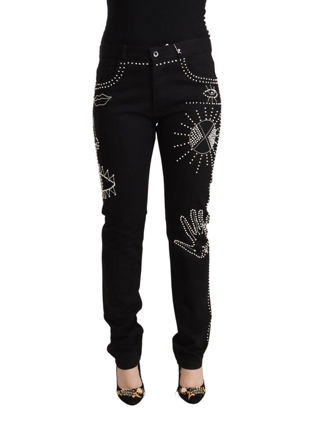 Valentino Black Cotton Mid Waist Embellished Slim Fit Jeans - Ellie Belle