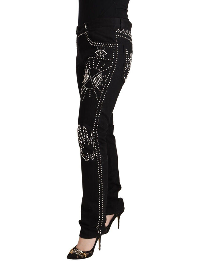 Valentino Black Cotton Mid Waist Embellished Slim Fit Jeans - Ellie Belle