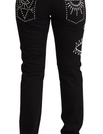 Valentino Black Cotton Mid Waist Embellished Slim Fit Jeans - Ellie Belle