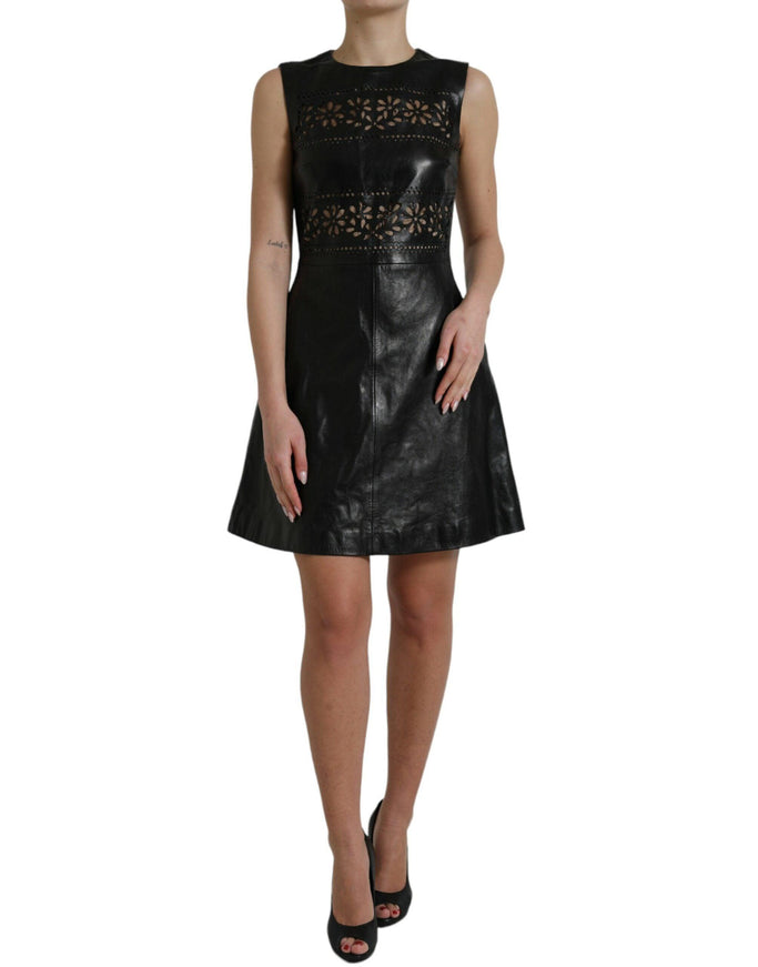 Valentino Shiny Black Nylon Cut Out A-line Mini Dress - Ellie Belle