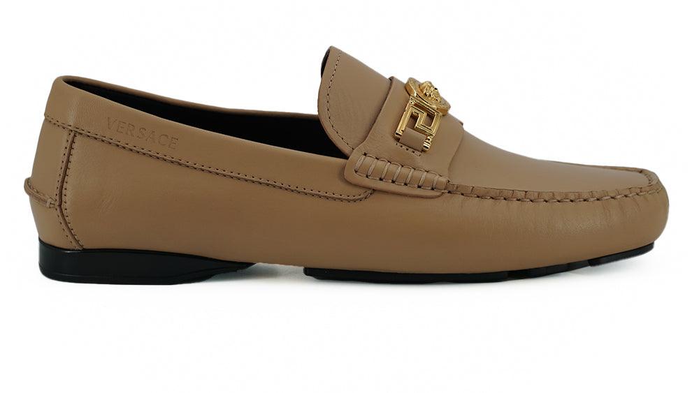 Versace Beige Calf Leather Loafers Shoes - Ellie Belle