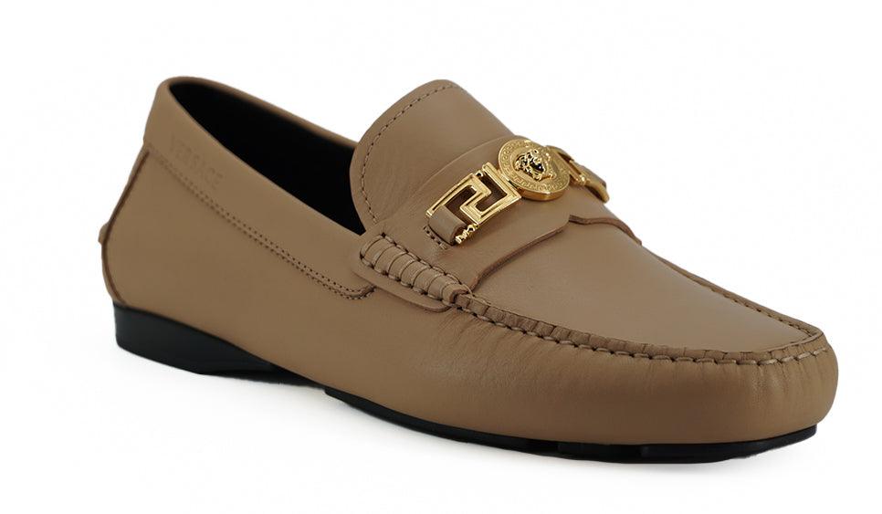 Versace Beige Calf Leather Loafers Shoes - Ellie Belle