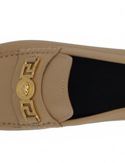 Versace Beige Calf Leather Loafers Shoes - Ellie Belle