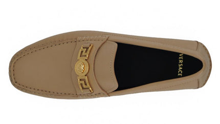 Versace Beige Calf Leather Loafers Shoes - Ellie Belle