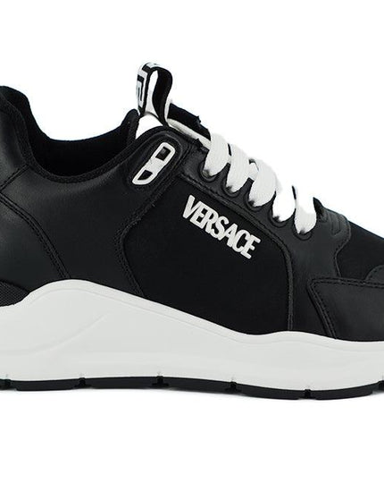 Versace Black and White Calf Leather Sneakers - Ellie Belle