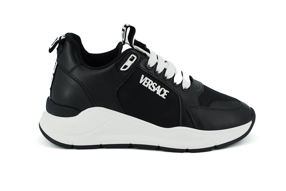 Versace Black and White Calf Leather Sneakers - Ellie Belle