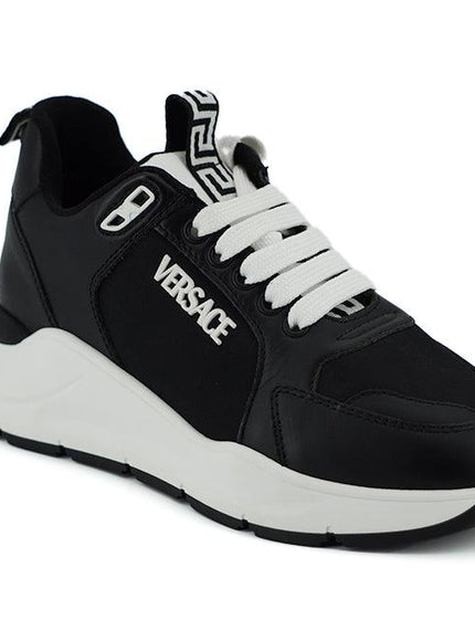 Versace Black and White Calf Leather Sneakers - Ellie Belle