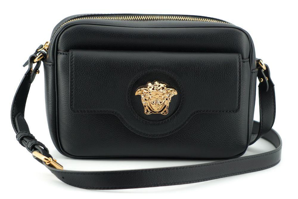 Versace Black Calf Leather Camera Shoulder Bag - Ellie Belle