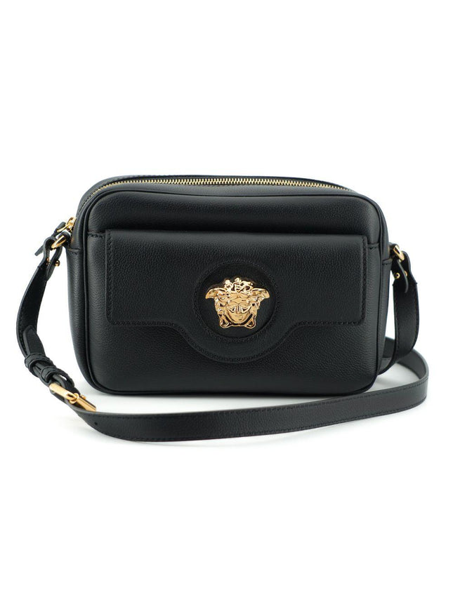 Versace Black Calf Leather Camera Shoulder Bag - Ellie Belle