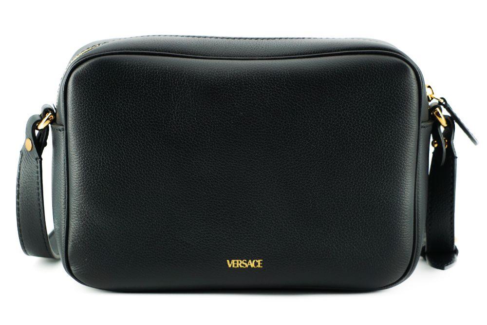 Versace Black Calf Leather Camera Shoulder Bag - Ellie Belle