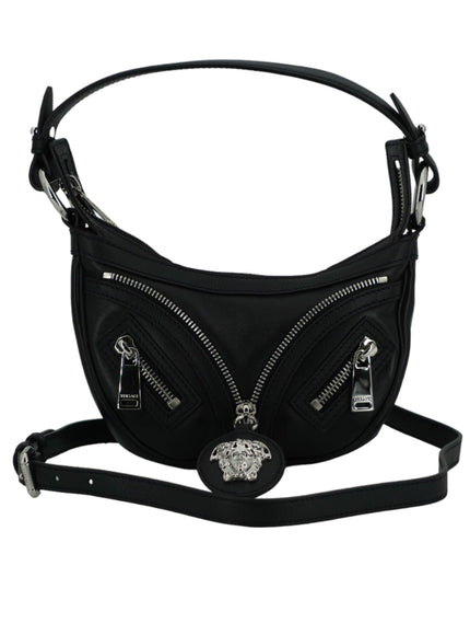 Versace Black Calf Leather Hobo Mini Shoulder Bag - Ellie Belle