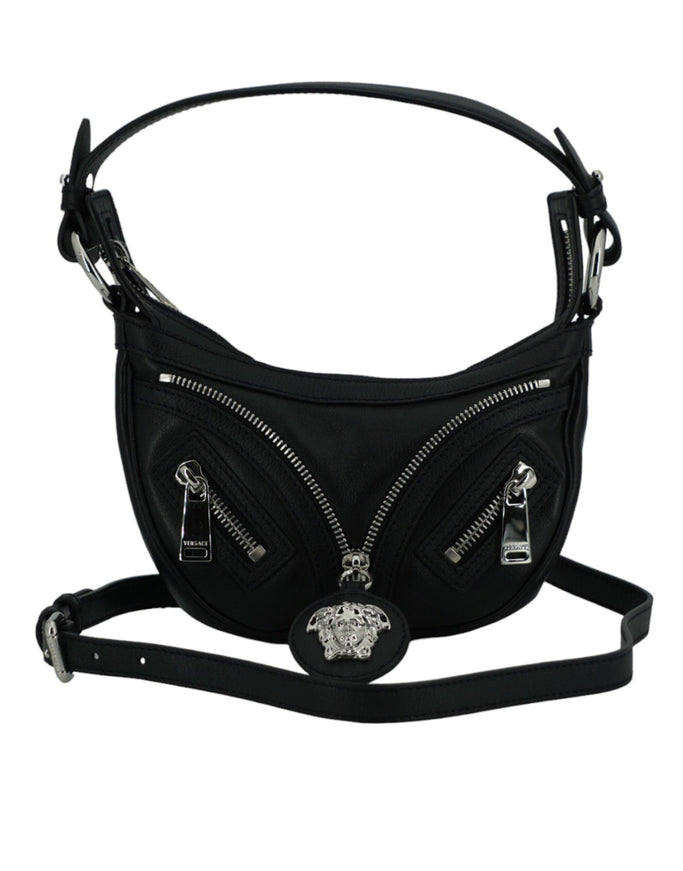 Versace Black Calf Leather Hobo Mini Shoulder Bag - Ellie Belle