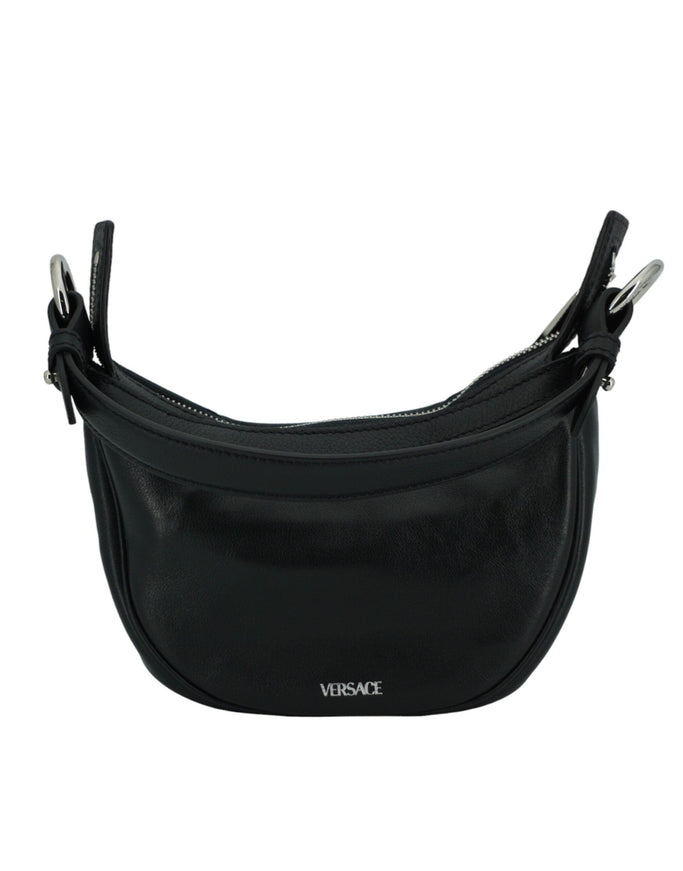 Versace Black Calf Leather Hobo Mini Shoulder Bag - Ellie Belle