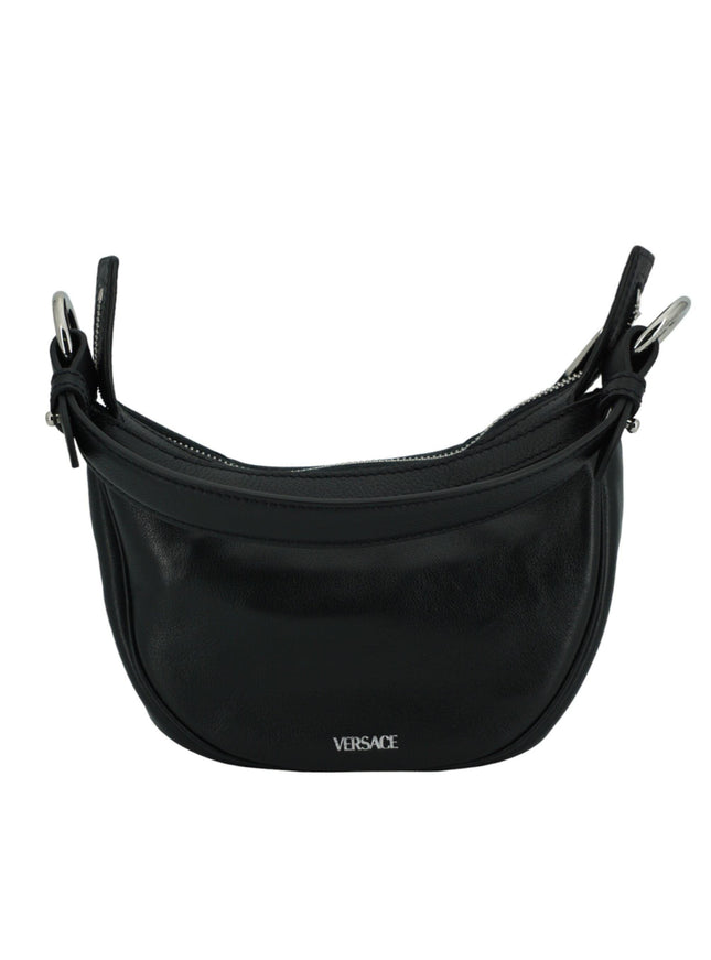 Versace Black Calf Leather Hobo Mini Shoulder Bag - Ellie Belle