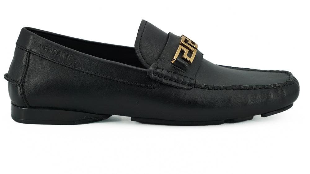 Versace Black Calf Leather Loafers Shoes - Ellie Belle