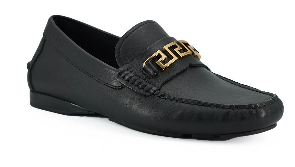 Versace Black Calf Leather Loafers Shoes - Ellie Belle