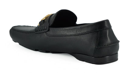 Versace Black Calf Leather Loafers Shoes - Ellie Belle