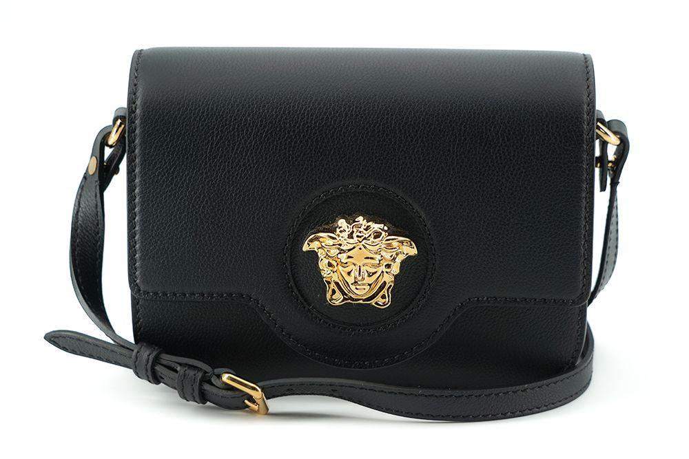 Versace Black Calf Leather Shoulder Bag - Ellie Belle