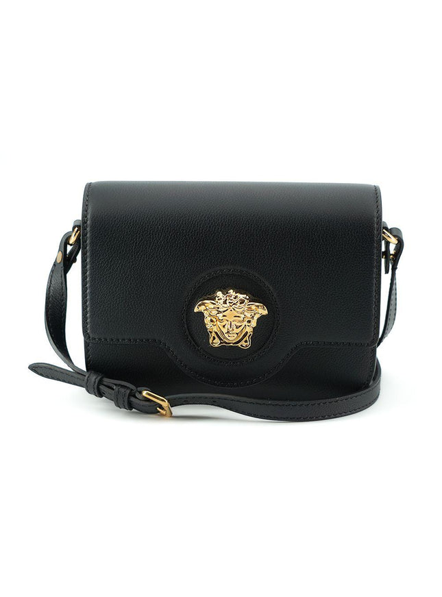 Versace Black Calf Leather Shoulder Bag - Ellie Belle