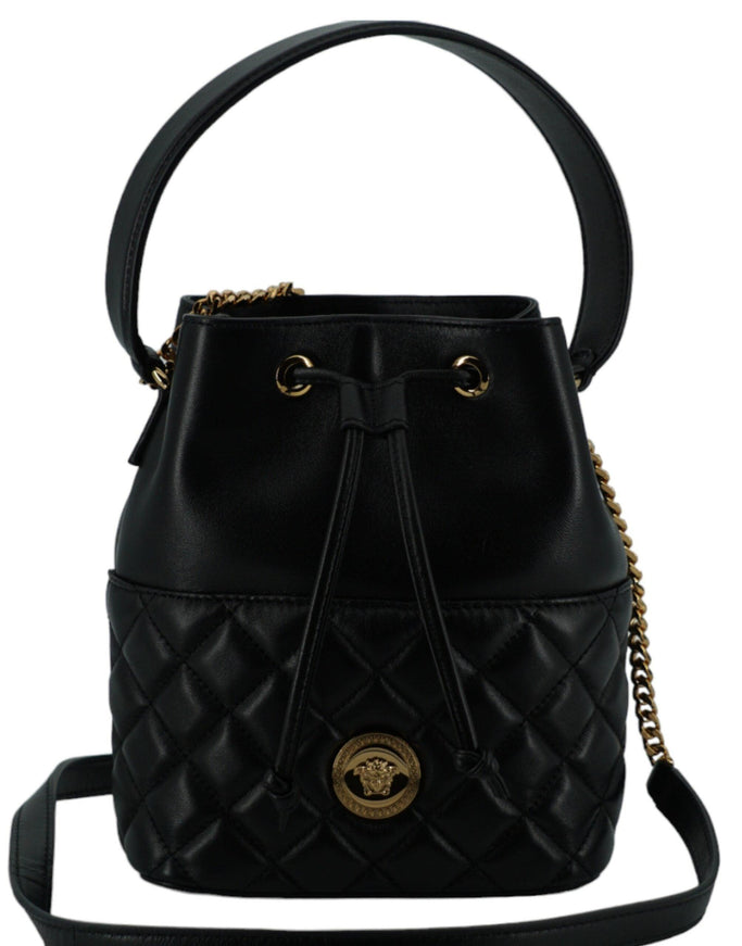 Versace Black Calf Leather Small Bucket Shoulder Bag - Ellie Belle