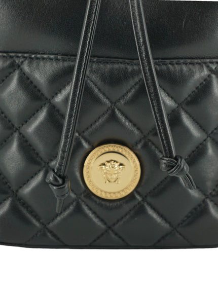 Versace Black Calf Leather Small Bucket Shoulder Bag - Ellie Belle