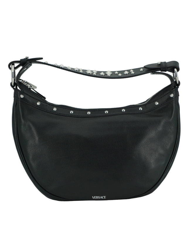 Versace Black Calf Leather Small Hobo Shoulder Bag - Ellie Belle
