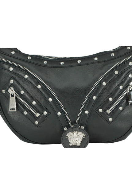 Versace Black Calf Leather Small Hobo Shoulder Bag - Ellie Belle