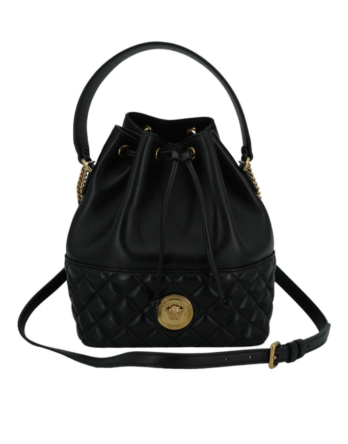 Versace Black Lamb Leather Bucket Shoulder Bag - Ellie Belle