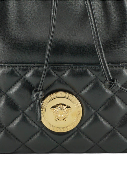 Versace Black Lamb Leather Bucket Shoulder Bag - Ellie Belle