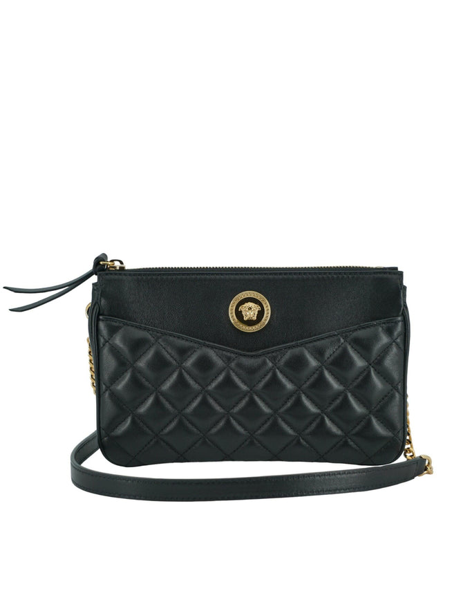 Versace Black Lamb Leather Pouch Crossbody Bag - Ellie Belle