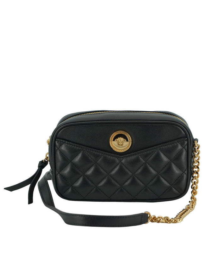 Versace Black Lamb Leather Small Camera Crossbody Bag - Ellie Belle