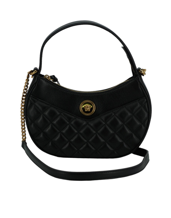 Versace Black Leather Half Moon Shoulder Bag - Ellie Belle