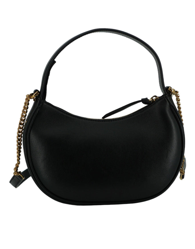 Versace Black Leather Half Moon Shoulder Bag - Ellie Belle