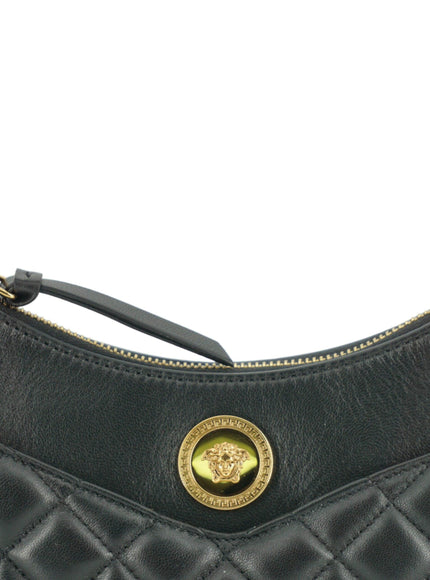 Versace Black Leather Half Moon Shoulder Bag - Ellie Belle