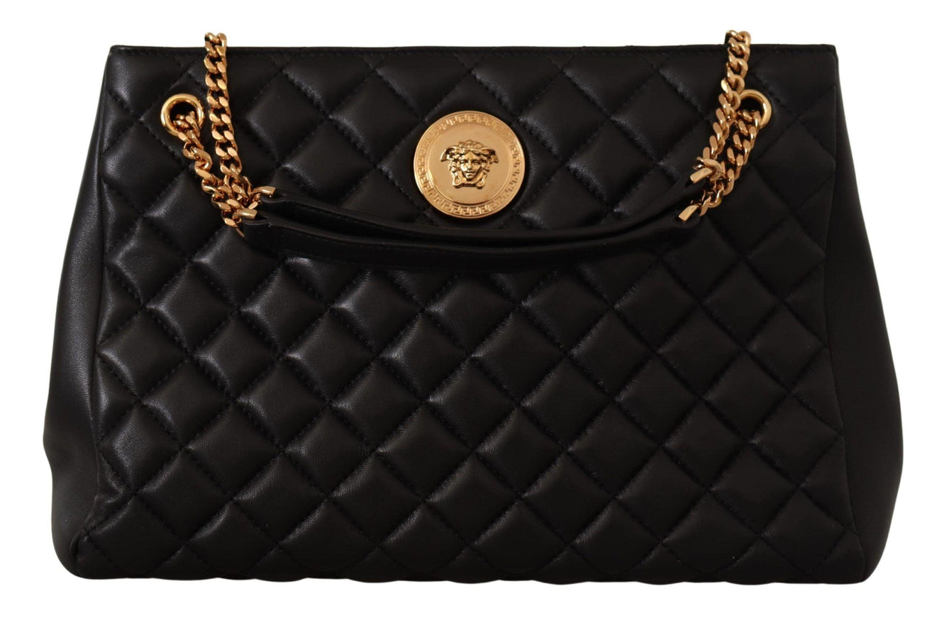 Versace Black Nappa Leather Medusa Large Tote Bag - Ellie Belle