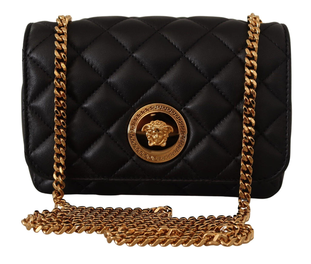 Versace Black Nappa Leather Medusa Small Shoulder Bag - Ellie Belle