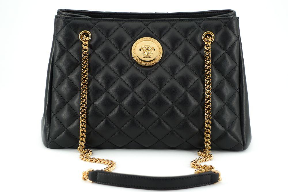 Versace Black Quilted Nappa Leather Medusa Tote Handbag - Ellie Belle