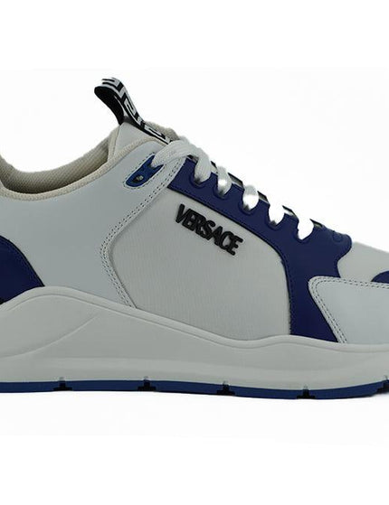 Versace Blue and White Calf Leather Sneakers - Ellie Belle