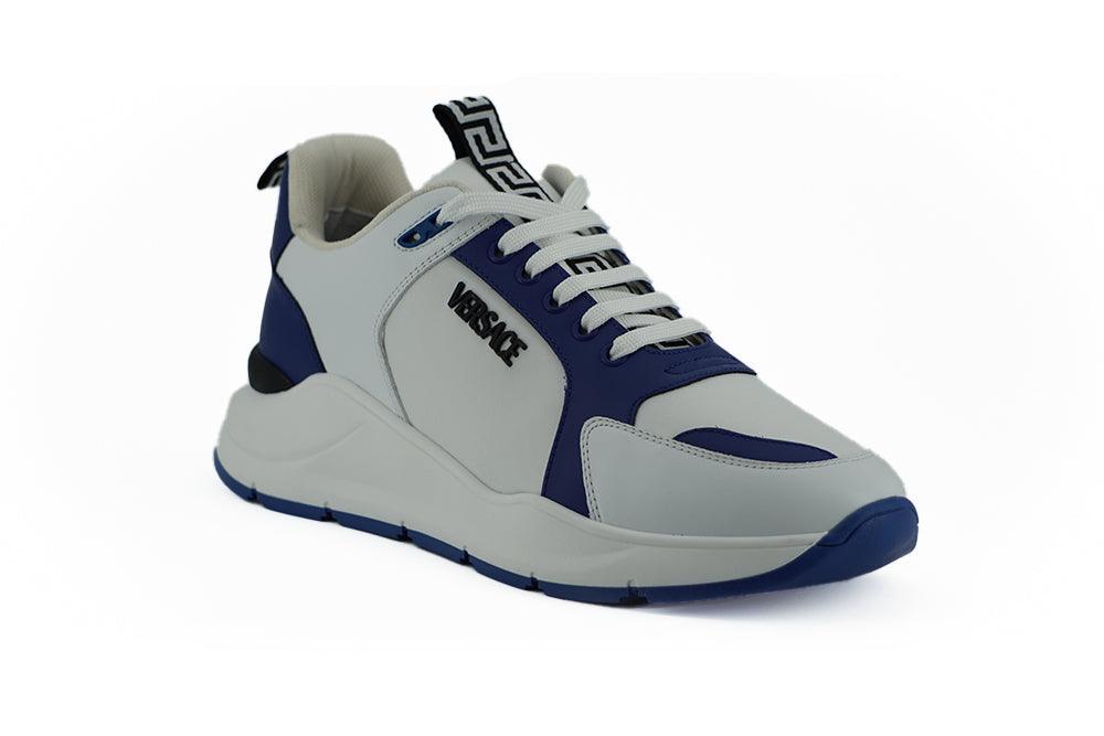 Versace Blue and White Calf Leather Sneakers - Ellie Belle