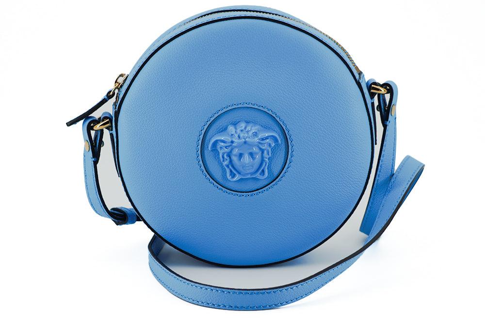 Versace Blue Calf Leather Round Disco Shoulder Bag - Ellie Belle